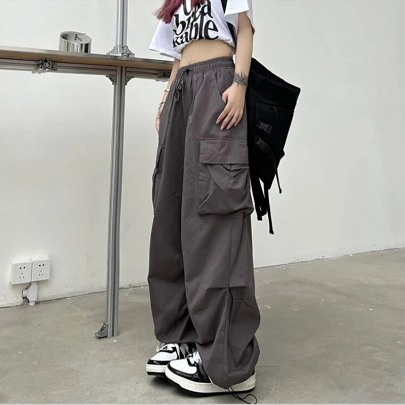 Casual Joggers Tech Pants Solid Low Waist Pants Wide Leg Baggy