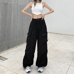 Casual Joggers Tech Pants Solid Low Waist Pants Wide Leg Baggy