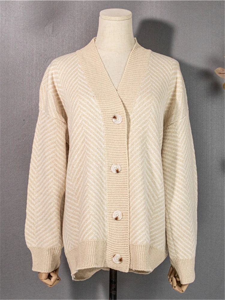 Oversized Striped Cardigans Knitted Vintage Sweater Tops