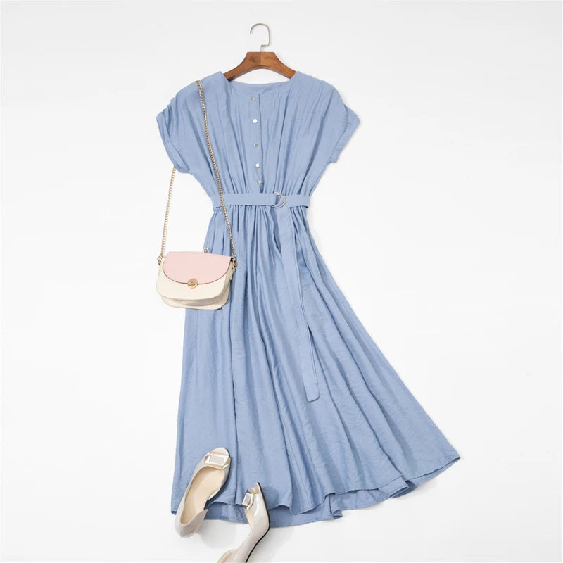 Lace Up Fashion Vintage Elegant Lady Chic Long Shirt Dresses