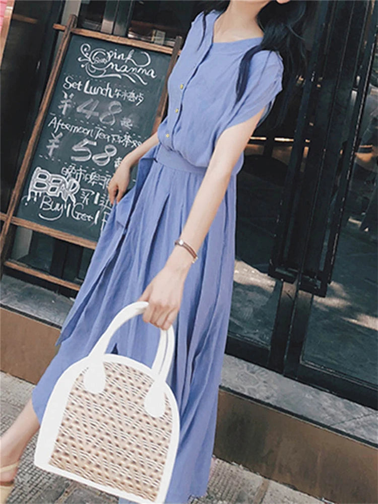 Lace Up Fashion Vintage Elegant Lady Chic Long Shirt Dresses