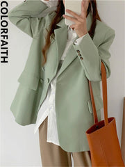 Pockets Jackets Fashionable Vintage Oversized Wild Office Blazers