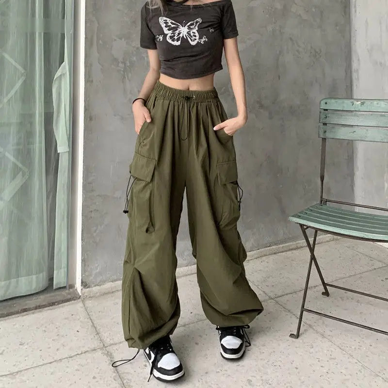 Casual Joggers Tech Pants Solid Low Waist Pants Wide Leg Baggy