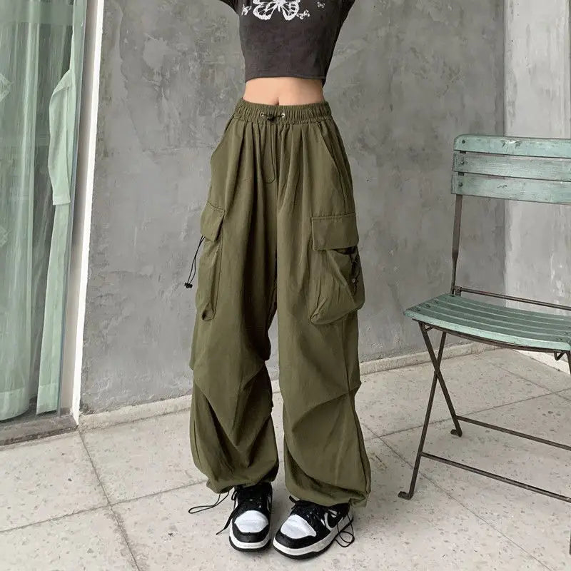 Casual Joggers Tech Pants Solid Low Waist Pants Wide Leg Baggy