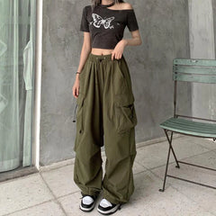 Casual Joggers Tech Pants Solid Low Waist Pants Wide Leg Baggy