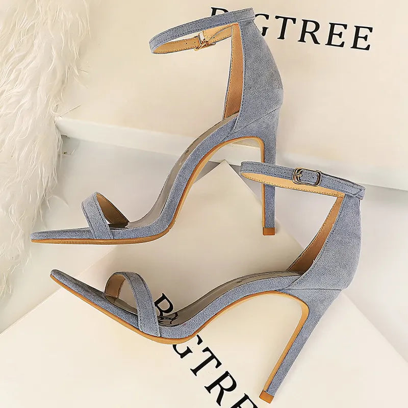 Shoes Summer Sandals Suede Hollow High Heels Stiletto