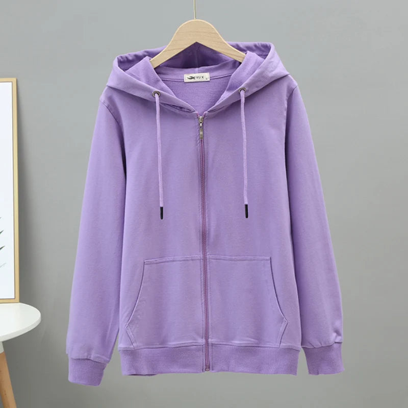 Hoodies Large Size Solid Zipper Casual Hooded Oversized Sweatshirt