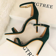 Shoes Summer Sandals Suede Hollow High Heels Stiletto