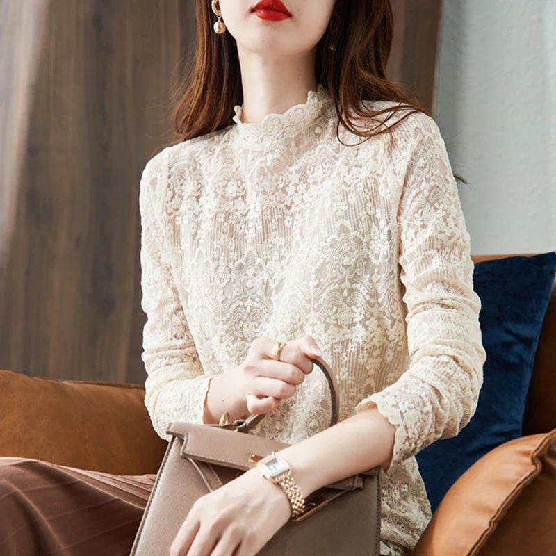 Fashion Women's Blouse Openwork Hollow Long Sleeve Tops