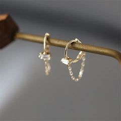 Simple Square Crystal Chain Earrings Jewelry