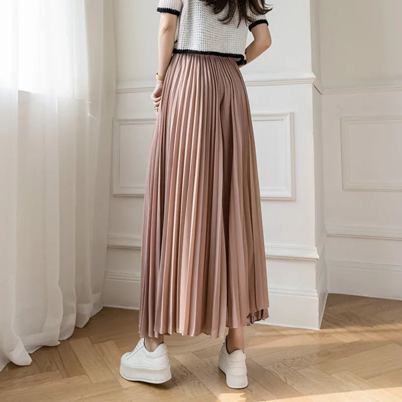 Women Elegant Chiffon High Waist Wide Leg Pants Casual