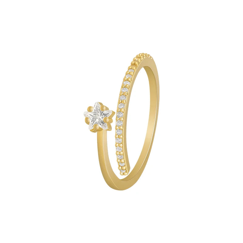 Minimalist Zircon Gold Color Star Open Rings