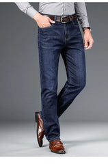 straight stretch denim jeans classic style youth men's business casual trousers