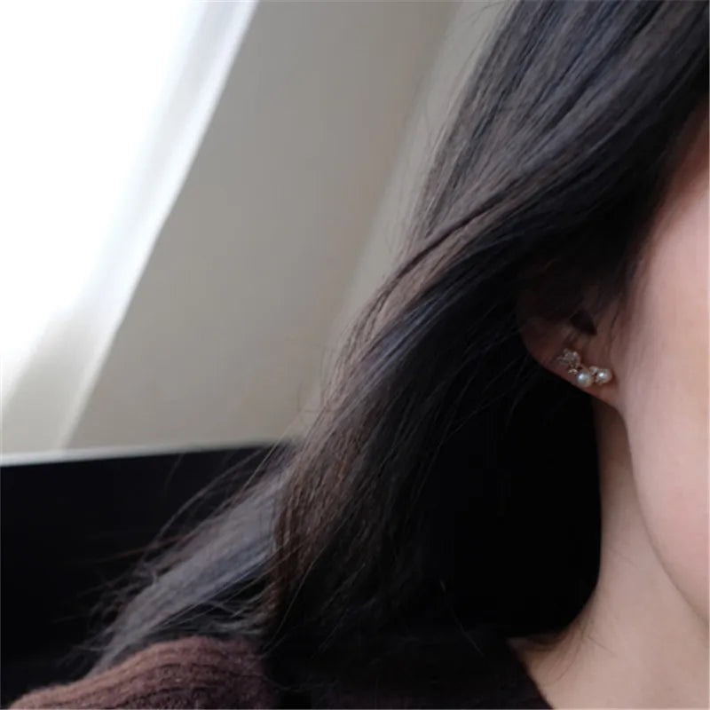 Plated Women French Retro Pearl Zircon Earring