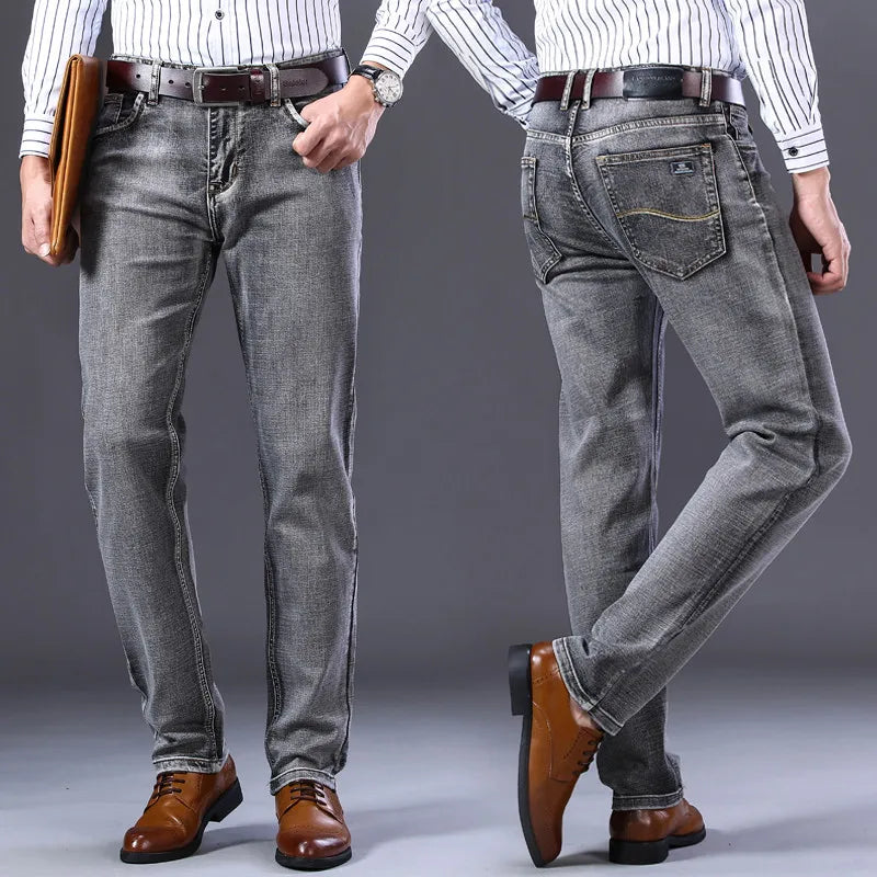 Men's Stretch Regular Fit Jeans Business Casual Classic Style Fashion