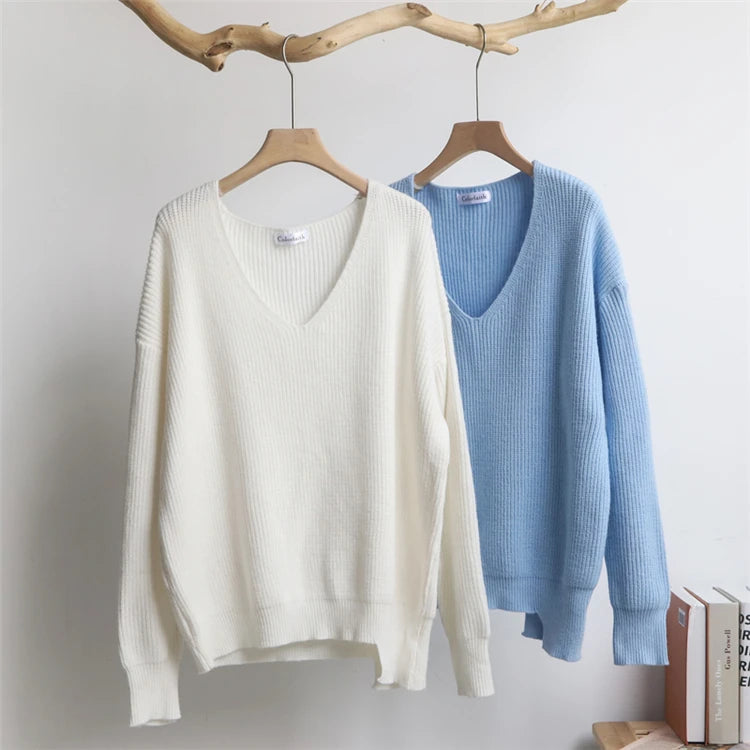 Minimalist Tops Oversized Irregular Hem Knitted Chic Casual Sweater