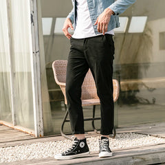 Casual Pants Men Cotton Slim Fit Chinos Ankle-Length Pants