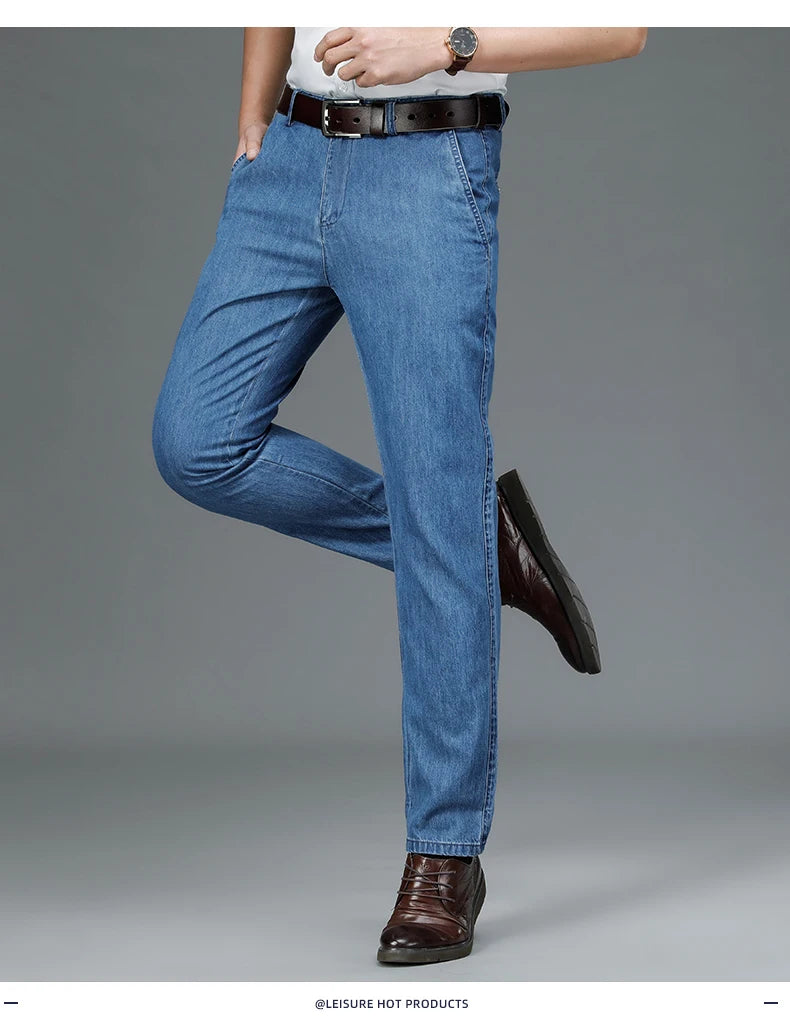 Men's Jeans Business Denim Pure Cotton Pants Straight Trousers