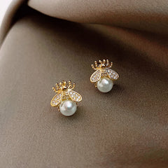 simple Pearl Earrings Fashion design sense bee jewelry