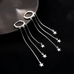 Silver Color Drop Earrings Buckle Trendy Elegant Long Chain Star Tassel Jewelry