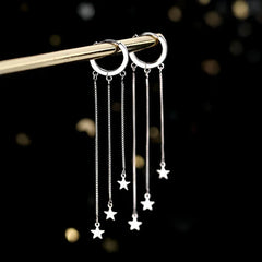 Silver Color Drop Earrings Buckle Trendy Elegant Long Chain Star Tassel Jewelry