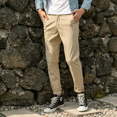 Casual Pants Men Cotton Slim Fit Chinos Ankle-Length Pants