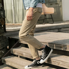 Casual Pants Men Cotton Slim Fit Chinos Ankle-Length Pants