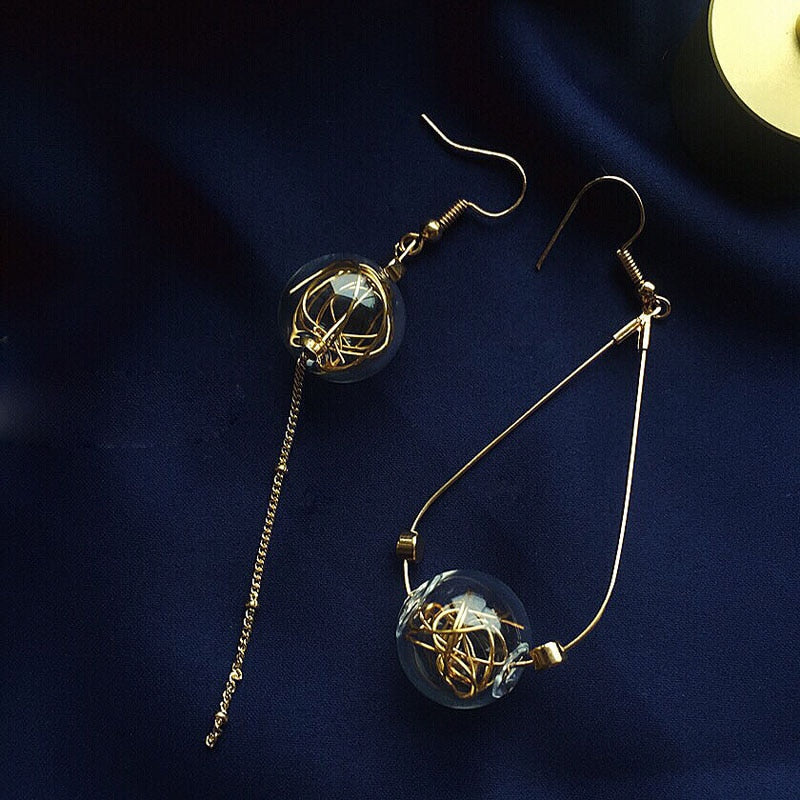 Design Vintage Glass Ball Circle Dangle Long Earrings