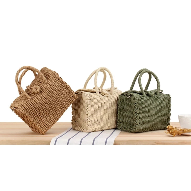 Summer Straw Beach Bag Handmade Handbag Shoulder Bags Rattan