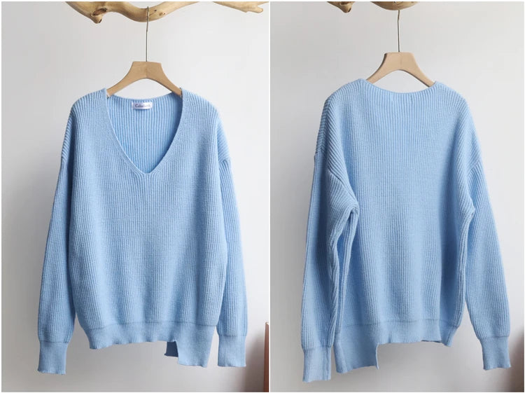 Minimalist Tops Oversized Irregular Hem Knitted Chic Casual Sweater