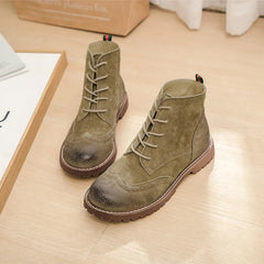 Autumn Female Boots Genuine Leather Women Shoes Suede Retro Trend