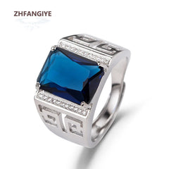 Trendy Men Silver Jewelry Zircon Gemstone Finger Rings