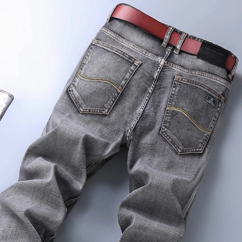 Men's Stretch Regular Fit Jeans Business Casual Classic Style Fashion