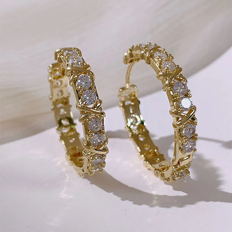 Fashion Simple Zircon X Metal Hoop Earrings