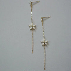 Plated Gold Long Tassel Zircon Flower Earrings