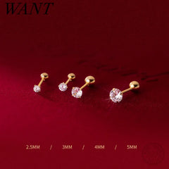 Round Zircon Simple Bead Stud Earrings Jewelry Accessories