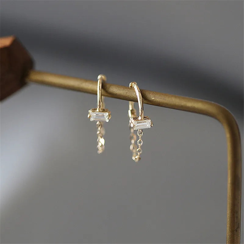 Simple Square Crystal Chain Earrings Jewelry