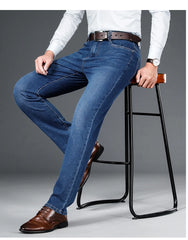 straight stretch denim jeans classic style youth men's business casual trousers