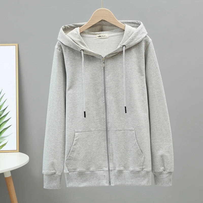 Hoodies Large Size Solid Zipper Casual Hooded Oversized Sweatshirt