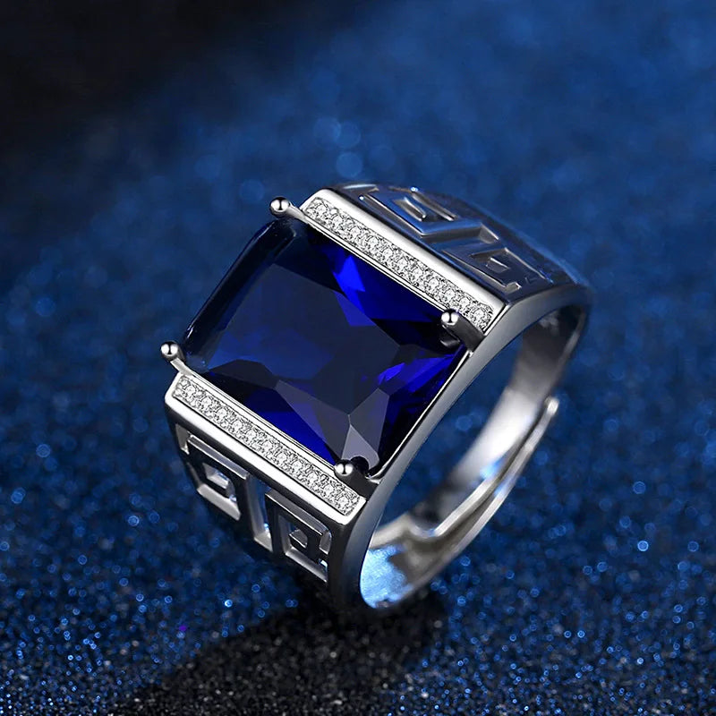 Trendy Men Silver Jewelry Zircon Gemstone Finger Rings