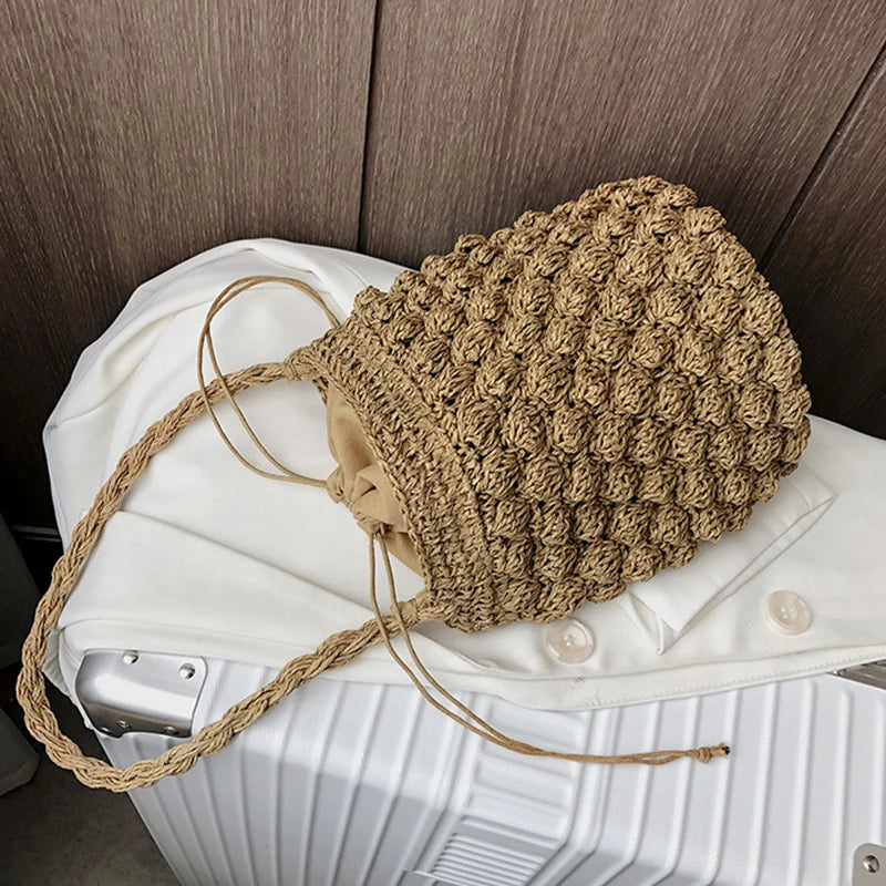 Vintage Handmade Straw Handbag Beach Tote Woven Casual Bohemia