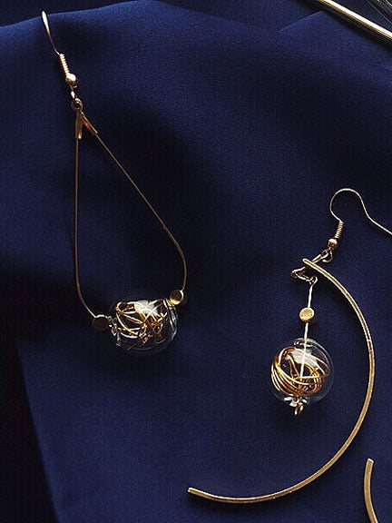 Design Vintage Glass Ball Circle Dangle Long Earrings