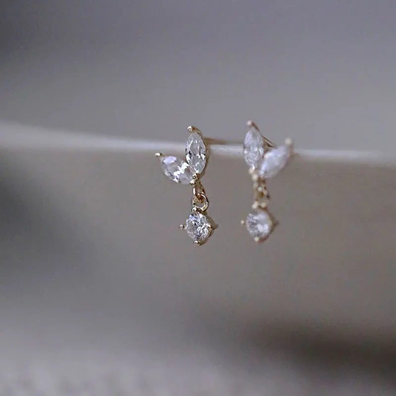 Silver French Simple Crystal Bud Stud Earrings