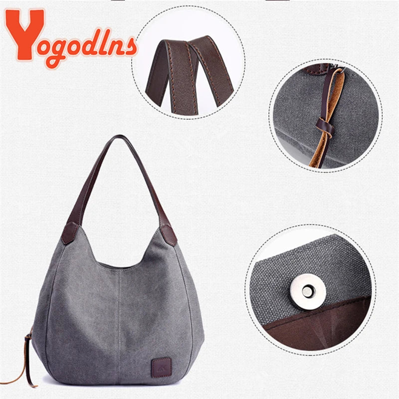 Vintage Canvas Handbag Women Large Capacity Shoulder Bag