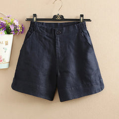 Style Solid Color Wide Leg Cotton Linen Office Lady Casual Loose Harajuku Shorts