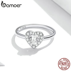 Silver Bright Love Dazzling Shiny Heart Shape Crystal Finger Ring