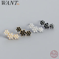 Zircon Flower Stud Earrings Women Fashion Star Jewelry