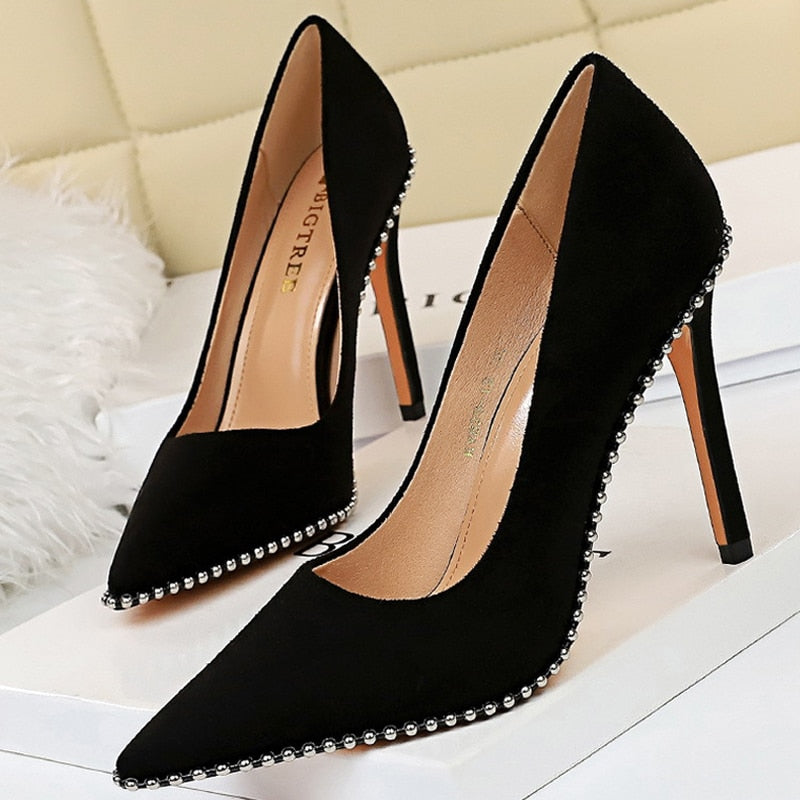 Shoes Rivet Woman Pumps High Heels Stiletto Pu Leather