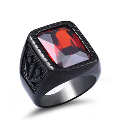 Ring Stainless Steel Black/Red Stone Ring Fashion Male Jewelry