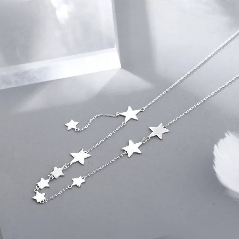 Silver Color Charm Chain Necklace for Women Trendy Simple Stars